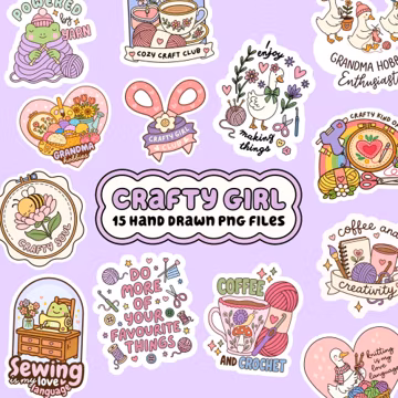 Crafty Girl PNG Bundle, Craft Lover Sublimation Designs, Crochet Knitting Sewing PNG, Grandma Hobby PNG Pack
