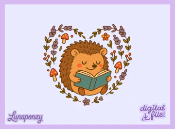 Bookish Hedgehog PNG | Cute Reading Hedgehog Clipart | Digital Download | Woodland Animal Sublimation | Cottagecore Book Lover Cut File