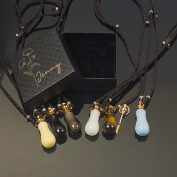 Agate Mini Bottle Pendant With Spoon Adjustable Cord Custom Birth Flower Name Gift Box Stone Necklace Keychain