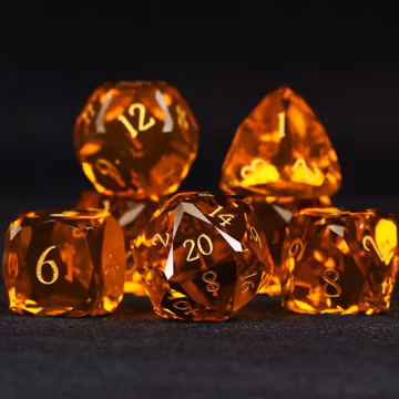 Topaz Glass DND Dice Set: Polyhedral Gemstone Dice with Gift Box