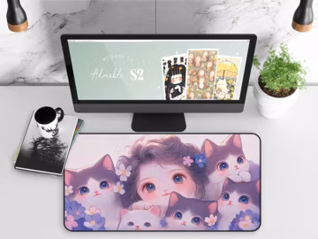 Kawaii Cat Desk Mat: Anime Girl Gaming Mouse Pad