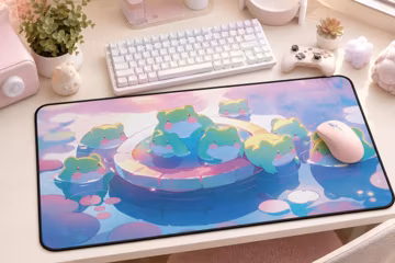 Pastel Pink Frog Desk Mat, Kawaii Anime Mouse Pad
