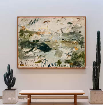 Modern Abstract Landscape Painting Large Wabi Sabi Wall Art Green Neutral Textured Canvas