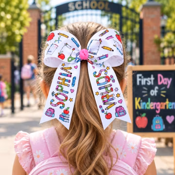 Custom Name School Hair Bow, Back to School Hair Bow with Name, First Day of Kindergarten Hair Bow For Girls, PreK Hairbow