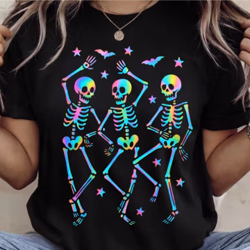 Retro Neon Dancing Skeletons PNG: Funny Halloween Clipart (Digital Download