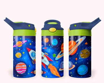 Outer Space 12oz Kids Flip Top Sippy Cup Tumbler Wrap, 12oz Straight Tumbler Sublimation PNG, Childrens Space Tumbler Wrap Design PNG