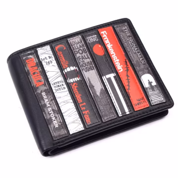 Personalized Horror Bookworm Leather Wallet – Large Capacity, RFID Blocking, Classic Novel Design, Custom Monogram