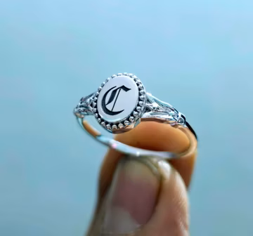 Personalized Gothic Initial Ring, Sterling Silver Custom Signet, Old English Letter
