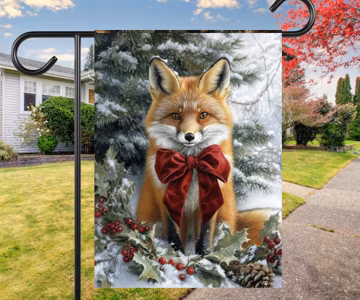 Woodland Fox Christmas Garden Flag, Winter Fox Garden Banner, Cottagecore Garden Flag
