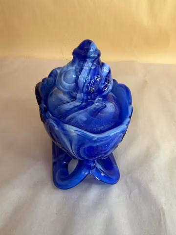 Vintage Westmoreland Cobalt Slag Glass Carnival Glass Santa on Sleigh