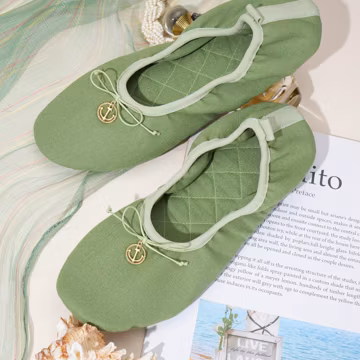Summer Cotton-Linen Women's Shoes: Ballet Shoes/Folding Slippers Travel Shoes - Green/Pink/Blue