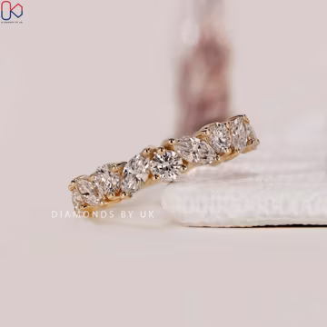 Marquise Diamond Ring Marquise Diamond Wedding Ring Alternating Marquise Round Diamond Ring Real Lab Grown Diamond Stackable Band for Women