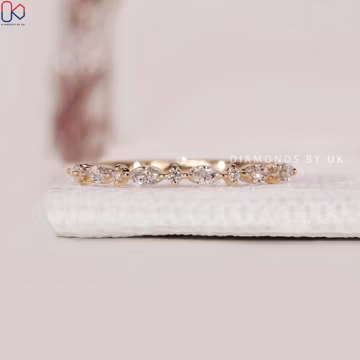 Alternating Marquise and Round Cut Lab Grown Diamond Band Marquise Wedding Band Half Eternity Band Stackable Band Shared Prong Wedding Band