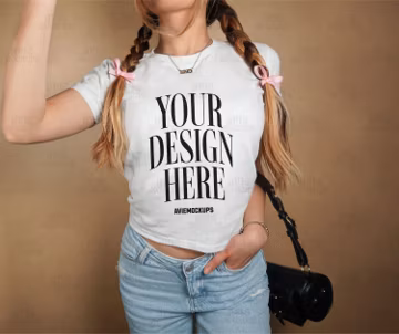 White Gildan 5000B Trendy Baby Tee Mockup - Y2K Mockup - Coquette Mockup