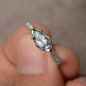 Aquamarine Ring March Birthstone Ring Blue Gemstone Oval Cut Gemstone Sterling Silver Ring Halloween Sale Gifts For Her
