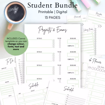 Printable Student Planner Bundle: Academic Organizer (Canva Template)