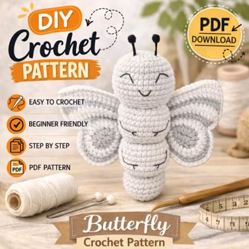 Butterfly Crochet Pattern, Easy Amigurumi Insect Tutorial (PDF Download)