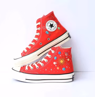 Planets & Stars Sneakers: Custom Embroidered Converse High Tops