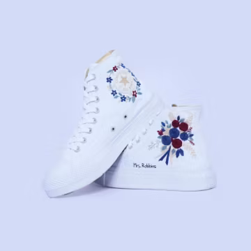 Custom Wedding Converse: White Flower Embroidered Bridal Sneakers