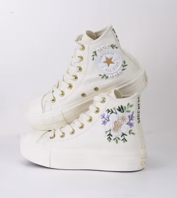 Bridal Embroidered Converse Sneakers: Custom Wedding Flower Shoes