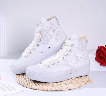 Lace Ivory Wedding Converse: Embroidered Bridal High Tops