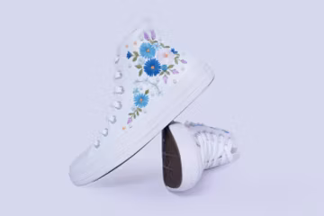 Custom Wedding Converse: White Flower Embroidered Bridal Sneakers
