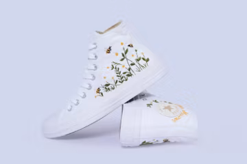 Custom Wedding Converse: Daisies and Bees Embroidered Bridal Sneakers