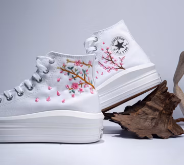 Embroidered Cherry Blossom Converse Move Platform Shoes