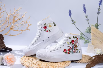 Embroidered Converse Wedding Sneakers: Rose & Cherry Blossom Design