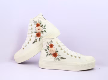 Custom Wedding Converse: White Flower Embroidered Bridal Sneakers