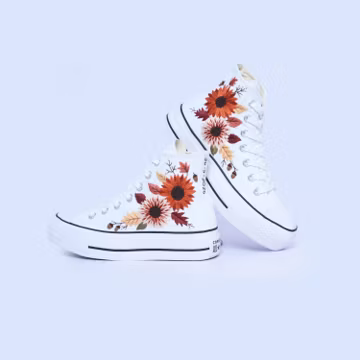 Custom Autumn Wedding Shoes: Embroidered Bridal Sneakers