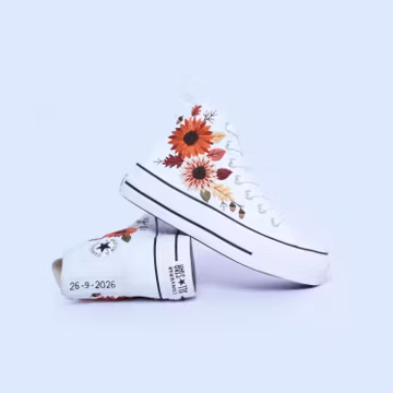Custom Autumn Wedding Shoes: Sunflower Embroidered Bridal Sneakers