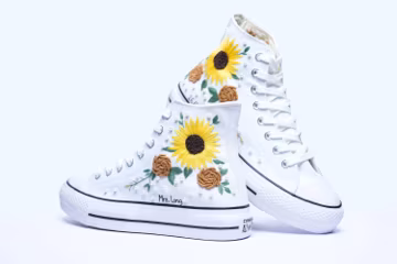 Custom Wedding Converse: Sunflower Embroidered Bridal Sneakers, Personalized Pet Shoes