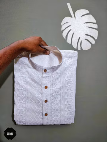 White Chikankari Kurta Pajama Set: Georgette Mirror Work, Lucknowi Wedding Dress