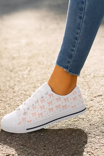 Pink Bow Canvas Sneakers: Coquette Low Top Fashion Shoes