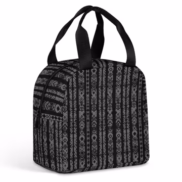 Black Tribal Print Insulated Lunch Bag: Boho Aztec Cooler Tote