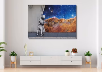 Child looking into space graffiti,Canvas Wall Art Design, Poster Print Decor For Home & Office Decoration, Poster Or Canvas Ready To Hang