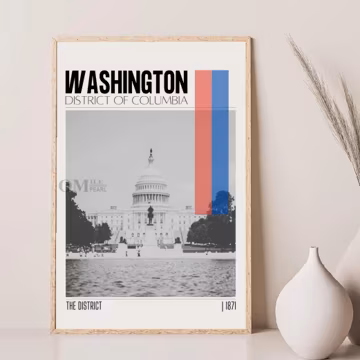 Mid Century Modern Washington D.C Travel Poster, Retro Wall Art, Vintage Poster Living Room Wall Art, House Warming Gift