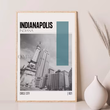 Mid Century Modern Indianapolis Indiana Travel Poster, Retro Wall Art, Vintage Poster Living Room Wall Art, House Warming Gift