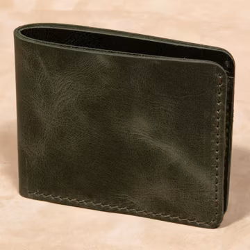 Handmade Full Grain Leather Mens Bifold Wallet, Minimalist Slim Card Holder