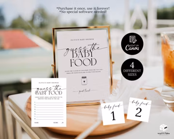 Guess The Baby Food Tag Card and Sign Template, Guess the Baby food Jar Game, Guess the Baby Food Sign, Baby Shower Food Tasting Games