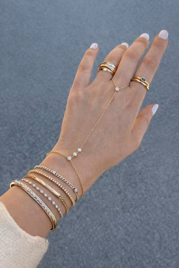 Gold Hand Chain Bracelet with Cubic Zirconia | Stainless Steel Hand Harness | Minimal Jewelry, Waterproof, Parisian Chic
