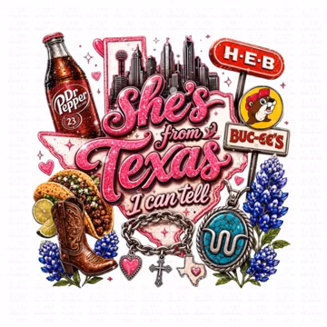 She's From Texas DTF Transfer, Western Print Ready to Pres Onto Any Garment, Texas Cowgirl DTF Heat Transfer, Cute Cowgirl Shirt Design, W16