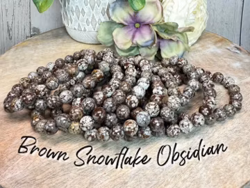 Brown Snowflake Obsidian Bracelet, Coffee Brown Snowflake Obsidian, 8.5mm Round Beads