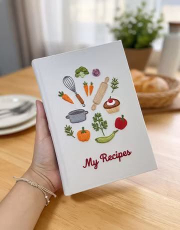 My Recipes Hand Embroidered Notebook A5, Personalized Recipe Notebook, Custom Notebook, Handmade Fabric Cover Notebook, Unique Gift