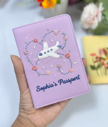 Custom hand embroidered passport cover, Flower embroidered passport cover, Personalized passport cover, Handmade passport cover,Custom gift