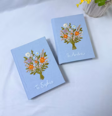 Personalized Hand Embroidered Vow Book A6 size, Custom Vow Book, Flower Bouquet Notebook, Personalized Gift, Handmade Notebook