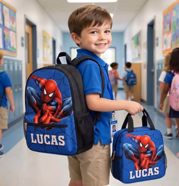Personalized Spiderman Backpack Set, Back To School Supplies, School Bag with Lunch Box, Custom Pencil Case Pouch, Superhero Gift for Boys