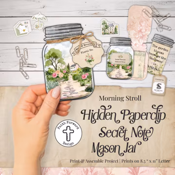 English Garden Faith Hidden Paperclip Secret Note Mason Jar | Christian Printable Ephemera SP2632