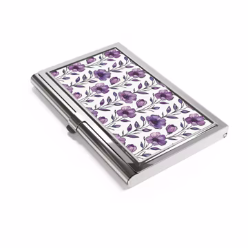 Purple Floral Business Card Holder, Botanical Business Card Case, Floral Vines Card Wallet